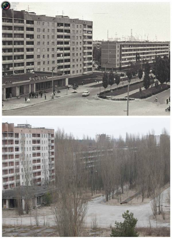 Фото Чернобыля,зоны отчуждения Припяти до и после.